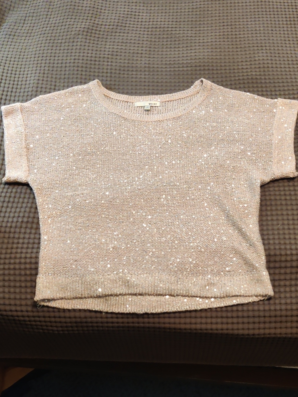 WD.NY Short-Sleeve Sequin Knit Top - Light Pink